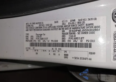 2013 Ford Fiesta Se from USA, damaged, VIN 3FADP4EJ5DM202864